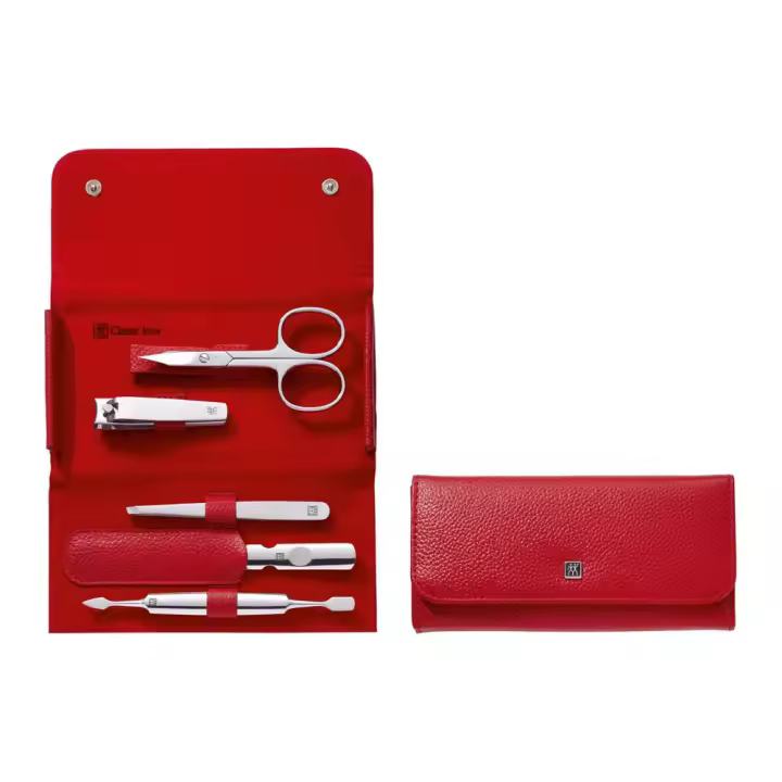 ZWILLING - Estuche Belleza Manicura, Cierre a Presión, 5 Piezas. Interior Terciopelo Rojo. Tijeras Cutículas, Pinza Diagonal, Empujador, Cortauñas y Doble Instrumento - 1