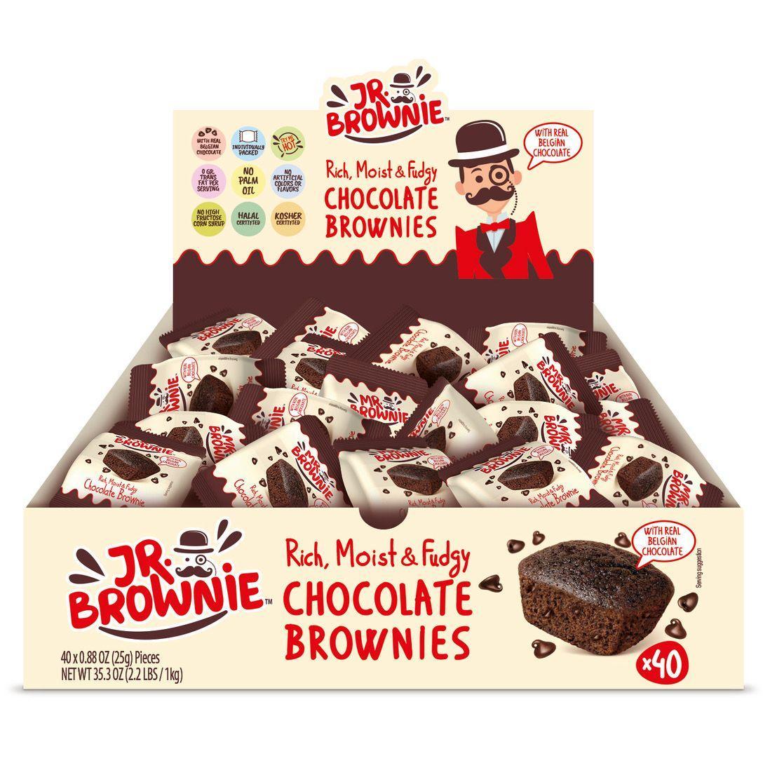JR. BROWNIE CHOCOLATE BELGA UNA CAJA DE 40 UNIDADES x 25 g. RICH, MOIST & FUDGY MR BROWNIE EDITION