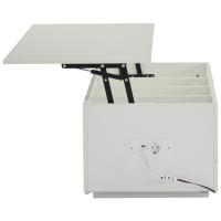 Moderna Mesa de Centro Blanca DE ALTO Brillo con iluminación LED y almacenamiento Oculto-Mesa Auxiliar con desplazamiento hidráulico, 100*50*35 cm, 40 kg de carga - details 6