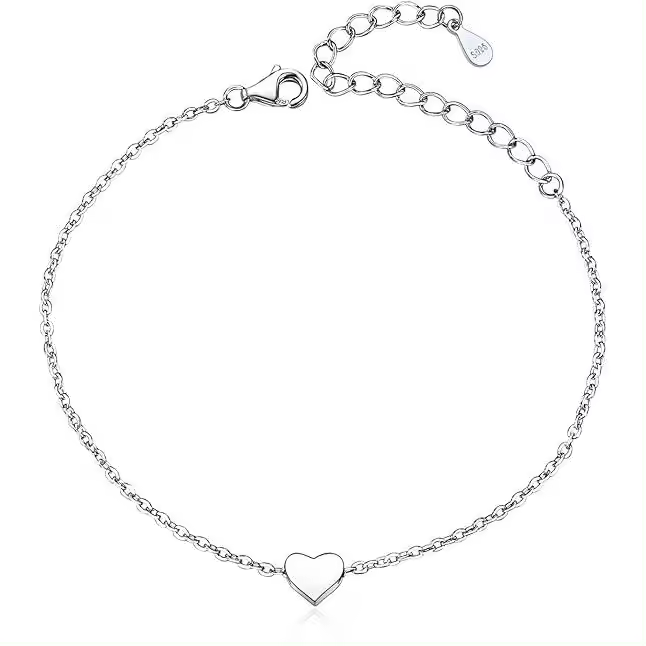 Pulsera minimalista de plata de ley 925 con forma de corazón, luna, estrella, barra y loto para mujer, 16 cm + 5 cm (extendido) - 1