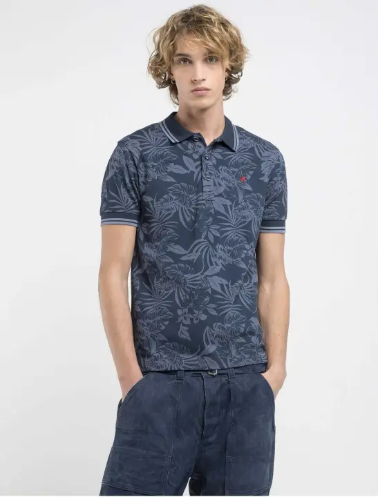 Replay Polo Estampado Floral Azul - 1