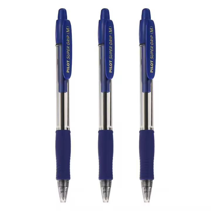 Pilot Bolígrafo Super Grip Retráctil Punta 1mm Recargable Tinta Base de Aceite Azul (Pack de 3) - 1