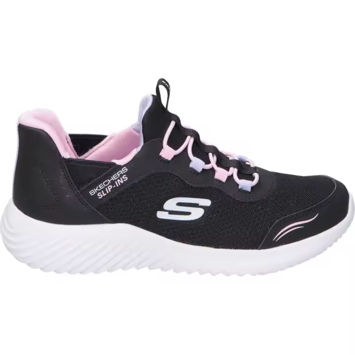 SKECHERS | Zapatillas Skechers Slip-ins Bounder para Niña – Deportivas en Color Negro con Detalles en Rosa – Slip Ins – Ajuste de Cordón Elástico – Fácil de Poner y Quitar – Cómodas y Versátiles – Modelo 303585L-BLK - 1