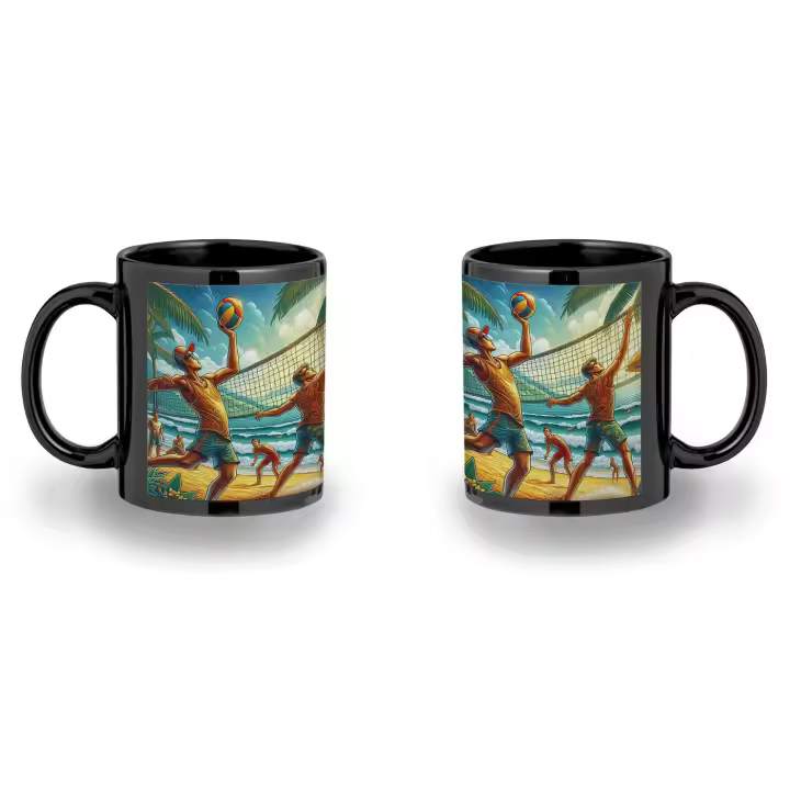 MERCHANDMANIA TAZA COMPLETAMENTE NEGRA juego voleyball pelota amigos deporte playa black mug - 1