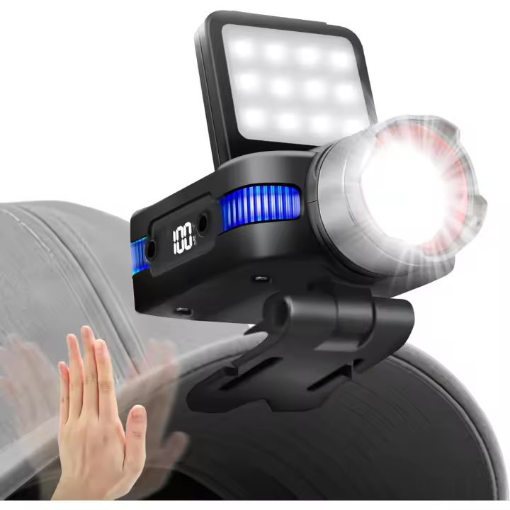 Linterna frontal LED recargable ultra potente, 5 modos con sensor de movimiento, ángulo ajustable de 180° con zoom. - 1