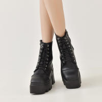 SP Botas Martin de Tacón Grueso y Suela Gruesa de gran tamaño con Remaches de tendencia de otoño E Invierno, BOTAS Cortas con Cremallera lateral y Cordones traseros. - details 0