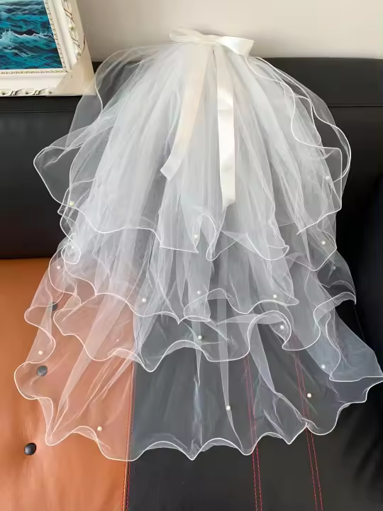 Velo De Novia BABYONLINE De Encaje Al Aire Con Borde De Encaje Sin Cogote Un Solo Capa De Tulle Blanco/Ivory Para Novia 3 Metros Accesorio De Boda - 1