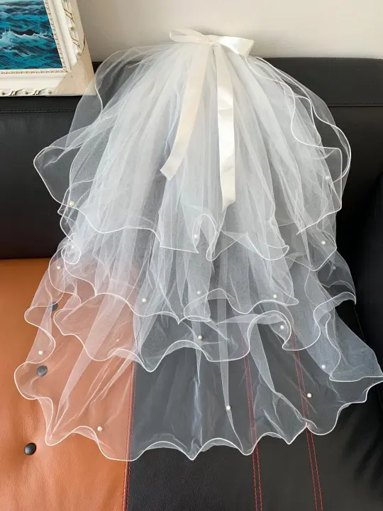 Velo De Novia BABYONLINE De Encaje Al Aire Con Borde De Encaje Sin Cogote Un Solo Capa De Tulle Blanco/Ivory Para Novia 3 Metros Accesorio De Boda - 1