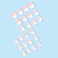 24pcs/set Uñas Postizas Cortas En Gradient Nude Rosa Jalea Brillante Estilo Cuadrado Ballet Frances Reutilizables Press on Falsas Uñas - details 10