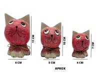 SusggO -  Set de 3 Gatos de Madera. Figuras Decorativas Hechos a Mano Artesania Figuras Gatos Decorativos Decoracion hogar Tallado a Mano Gato de la Suerte Adorno Mueble - details 2