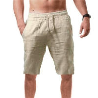 Shorts De Algodón Y Lino Para Hombre Verano Transpirables De Color Sólido Pantalones De Calle Fitness Talla S-3XL - details 3