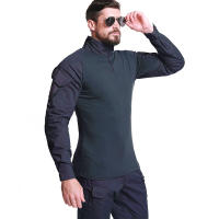 Camisa De Combate Para Hombre Con Manga Larga Y Cierre De 1/4 En Poliéster Y Algodón Ropa Táctica De Color Azul Marino Y Camuflaje Para Airsoft - details 8