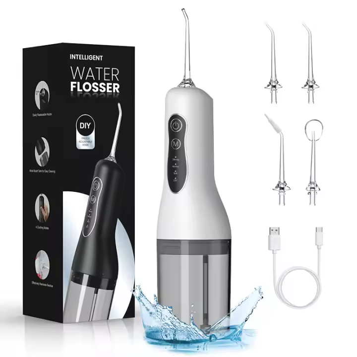 Irrigadores Dental Bucal Portatil Inalámbrico Profesional con 4 Boquillas 4 Modos 260 ML, IPX7 Impermeable, Irrigador Bucal Electrico de Viaje y Familia para Viajar y Uso Doméstico,USB Recargable Para Limpieza de Dientes ,Limpieza bucal - 1