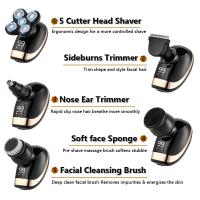 Afeitadora Eléctrica 5 En 1 Para Hombres Cabeza Lisa Cortador De Pelo Nariz Trimmer Hoja Bicolor Flotante Cuchilla Recargable Razor - details 5