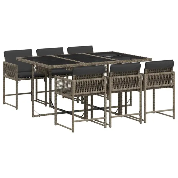 vidaXL Set comedor jardín 7 pzas y cojines ratán sintético gris - 1