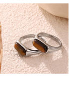 2025 Nuevo Anillo de Lujo de Acero Inoxidable Ojo de Tigre Natural Ovalado de Joyería Vintage para Mujer Regalo Anillo de Acero Chapado en Oro que no se empaña - details 8