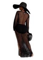 Vestido Midi Bodycon De Encaje Con Borlas Y Manga Larga Para Mujer Estilo Playa Fashion Hollow out Y Abertura Lateral Alta - details 10