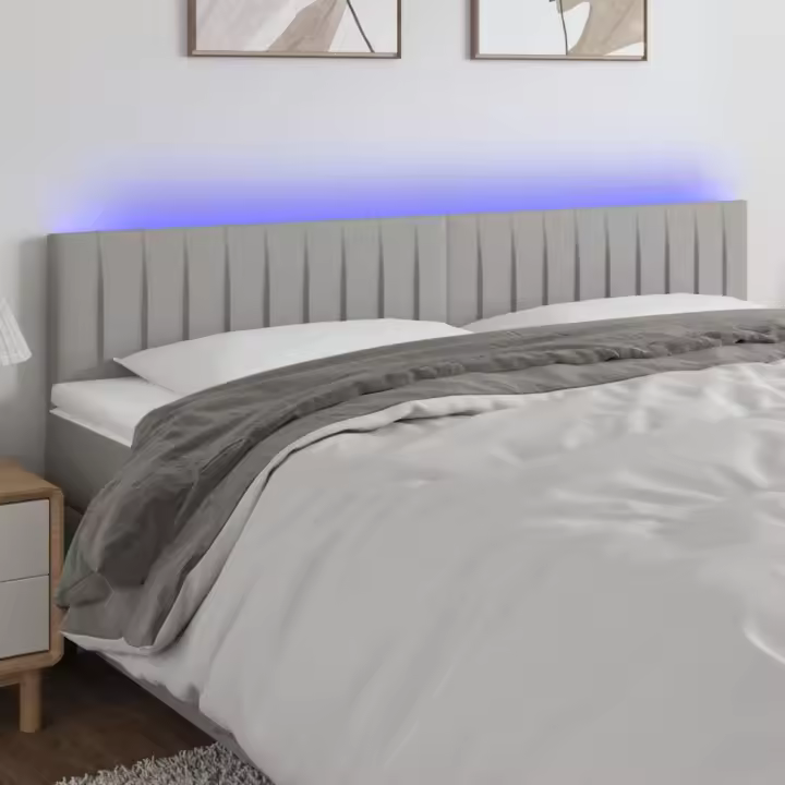 vidaXL Cabecero con LED de tela gris claro 160x5x78/88 cm - 1