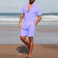 Nuevo Set De Verano Para Hombres Con Camisa De Cuello Alto Y Shorts De Playa De Color Sólido Streetwear De Alta Calidad 2 Piezas 2023 - details 5
