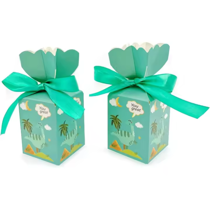 50 regalos azules, caja de dulces de papel con patrón de dinosaurio para fiestas de cumpleaños, cajas de regalo para decoraciones de fiestas infantiles - 1