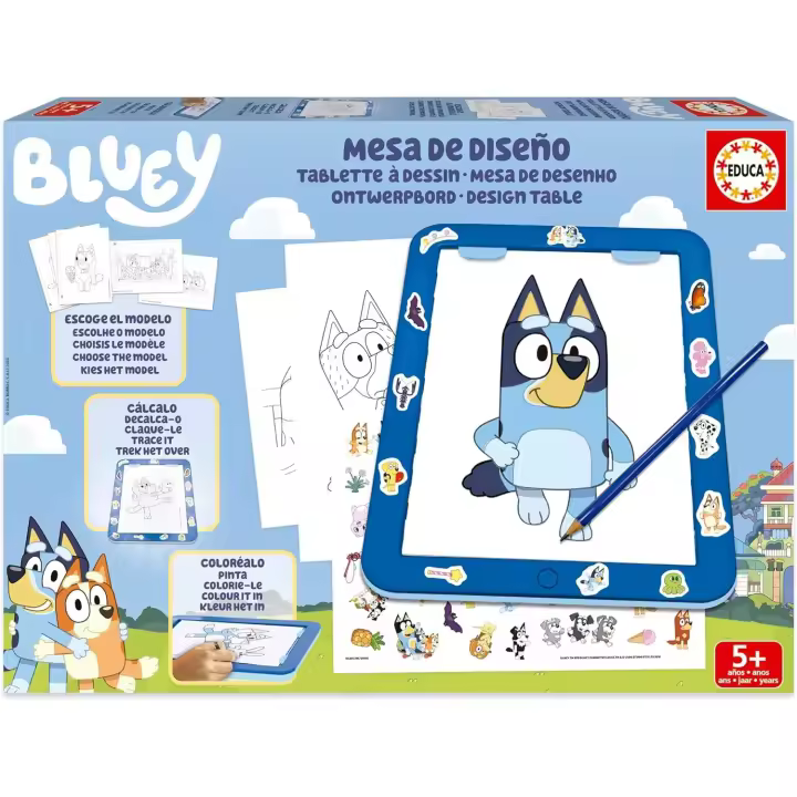 Educa , Mesa Diseño Bluey Tableta de Dibujo Luminosa con  mas de 25 Modelos Diferentes para Dibujar Educa 20005 - 1