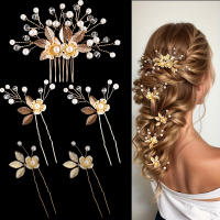 Peinado De Novia Con Flores Y Perlas Combinado De Hojas Para El Cabello Accesorios De Boda Para Mujeres 5 Piezas Adornos De Cabeza De Cristal - details 0