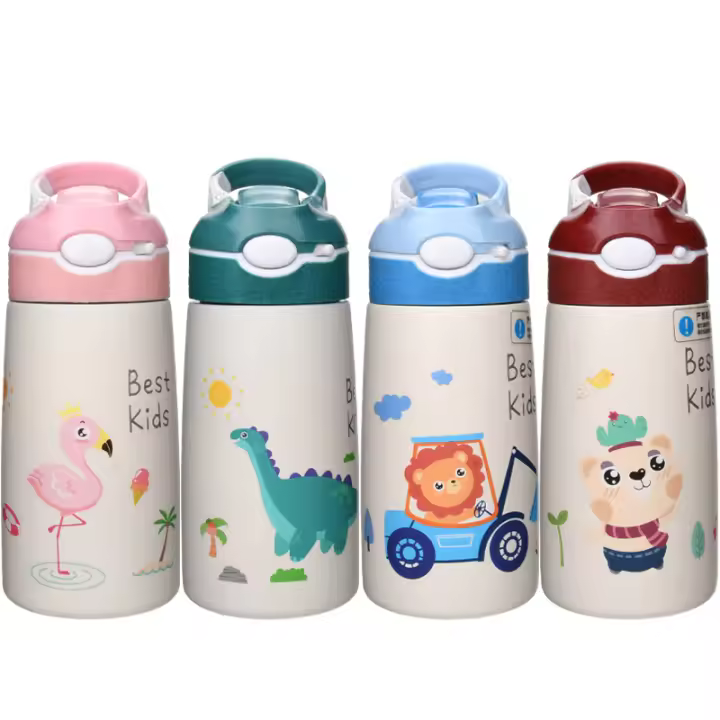 Botella De Agua Deportiva Para Niños De Acero Inoxidable 316 Aislada Con Tapa De Agua Y Pajita BPA-Free Para Hogar Oficina O Coche 14 OZ - 1