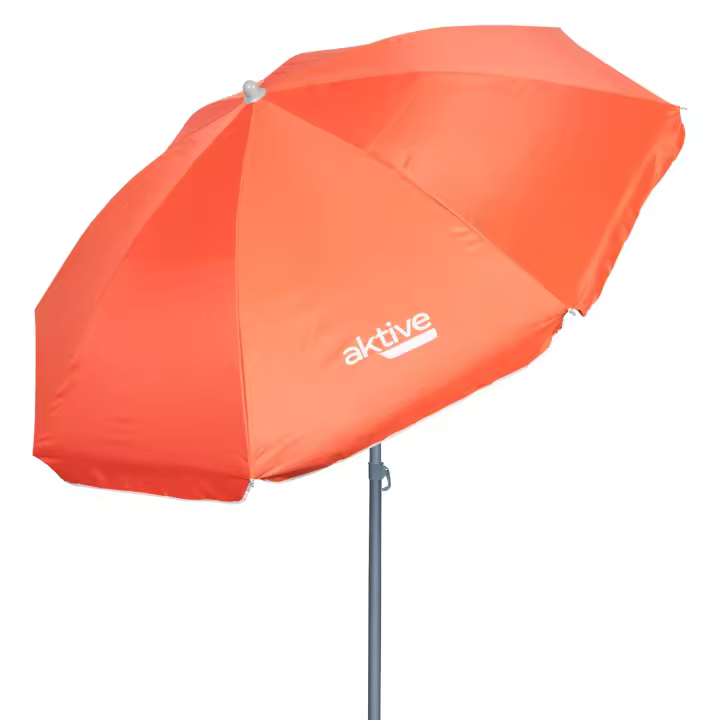 Aktive - Sombrilla playa antiviento 180 cm, 200 cm o 220 cm, Max Air, coral, forma octogonal, poliéster con protección UV50 y revestimiento plateado, 8 varillas fibra de vidrio, mástil inclinable Ø28/32 mm, incluye funda con asa, con ventilación superior - 1