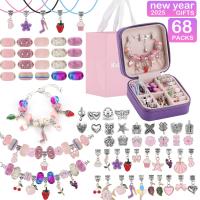 Kit De Bricolaje Para Pulseras Y Collares Con 68 Piezas Caja De Joyería Violeta Encantos Rosas DIY Regalo Para Mujeres - details 0