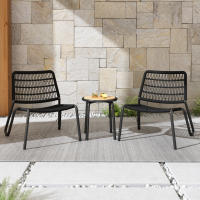 Bistro Set Muebles de Balcón de Maple galvanizado 3 piezas, Cuerda trenzada a mano, tablero de Madera, Silla con capacidad de carga de 160 kg, para Terraza, Jardín y balcón, Negro - details 0