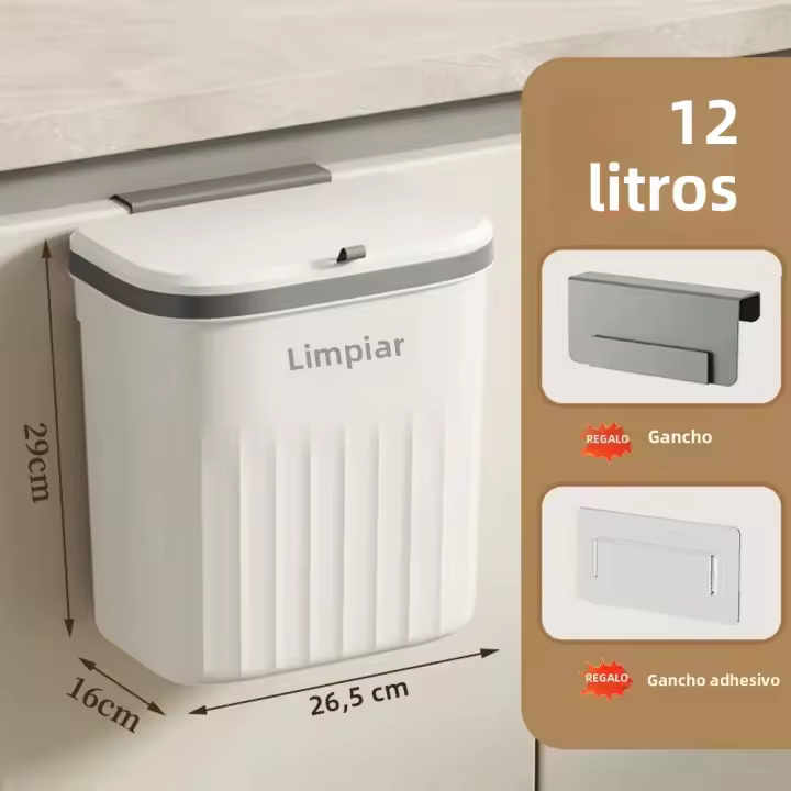 Bandeja De Cocina Montada En La Pared Con Tapa Cesta De Basura Para Armario Baño De Esterilla 8.5/12L Recipiente Para Residuos - 1