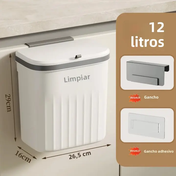 Bandeja De Cocina Montada En La Pared Con Tapa Cesta De Basura Para Armario Baño De Esterilla 8.5/12L Recipiente Para Residuos - 1
