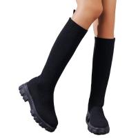 Botas Largas Tejidas Para Mujer Con Suela Gruesa Moda Calcetines Elásticos Tobilleras Cuadrado Bajo Tacones Botas De Mujer 2024 - details 0