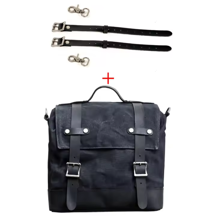 Bolsa De Hombro Para Hombre En Cuero Vacuno Y Lona Impermeable Y Resistente Al Desgaste Bolsa De Negocios Y Tiempo Libre Portátil Con Estuche Único - 1