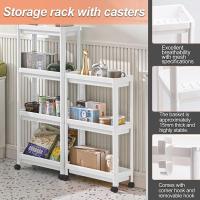 Carrito de almacenamiento delgado con ruedas de 3/4 niveles, para uso general, organizador de estanterías de almacenamiento móvil deslizante para cocina, baño, lavandería, dormitorio, lugares estrechos - details 5