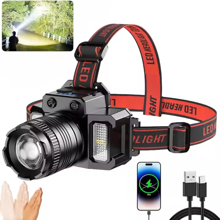 Linterna Frontal Recargable USB Con Sensor De Movimiento Y 5 Modos De Iluminación Zoomable Luz De Cabeza Para Exteriores - 1