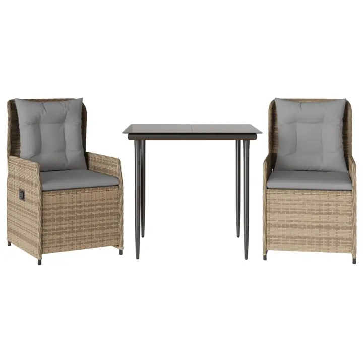 vidaXL Set comedor de jardín 3 pzas con cojines ratán sintético beige - 1