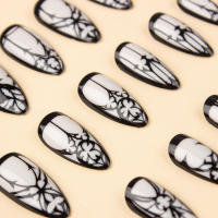 Uñas Postizas De Sello En Almendra Longas 24 Pcs Estilo Gótico Reutilizables Para Halloween Uñas Falsas Blancas Brillantes Para Mujeres - details 4