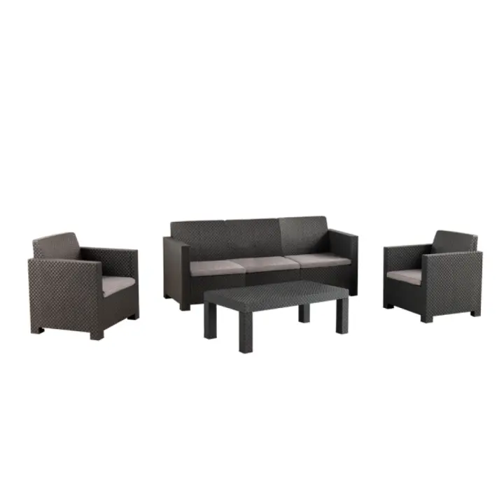 SP Berner - Set de Muebles de Jardín y Terraza Diva Belice Color Grafito- Sofá 3 Plazas, 2 Sillones y Mesa de Centro - Fabricado en España con Plástico Reciclado - 1
