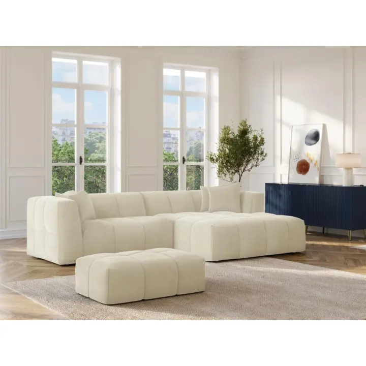 Vente-unique - Puf de pana beige NAEMIA de Maison Céphy - 1
