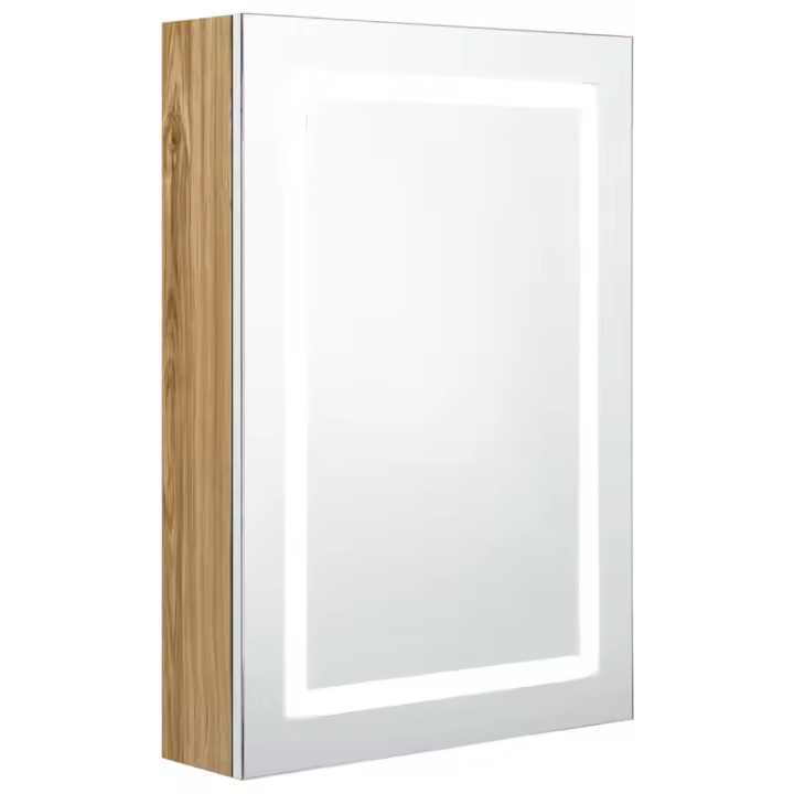 Armario de baño con Espejo y LED Blanco y Roble 50x13x70 cm - 1