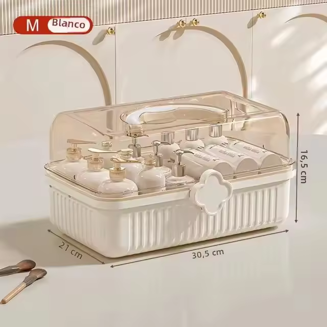 Organizador De Maquillaje 3 Estantes Caja Anti-Polvo Grande Capacidad Para Cosméticos Skincare Labiales Sombras Medicina - 1