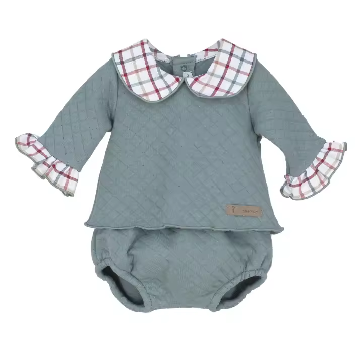 Conjunto pololo Rupes cuello y puños cuadros para bebé niña 17769 Calamaro Baby - 1
