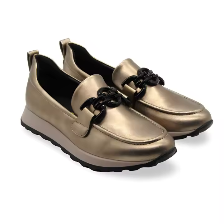 Azarey - Zapato Mujer Tipo Mocasín Bronce Cadena - 1