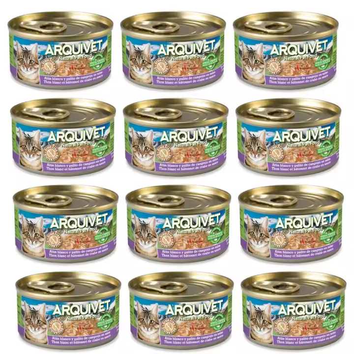 Atún Blanco y palito de cangrejo en salsa - 80 g  [Bliste de 12 unidades) Arquivet Comida húmeda para gatos - 1