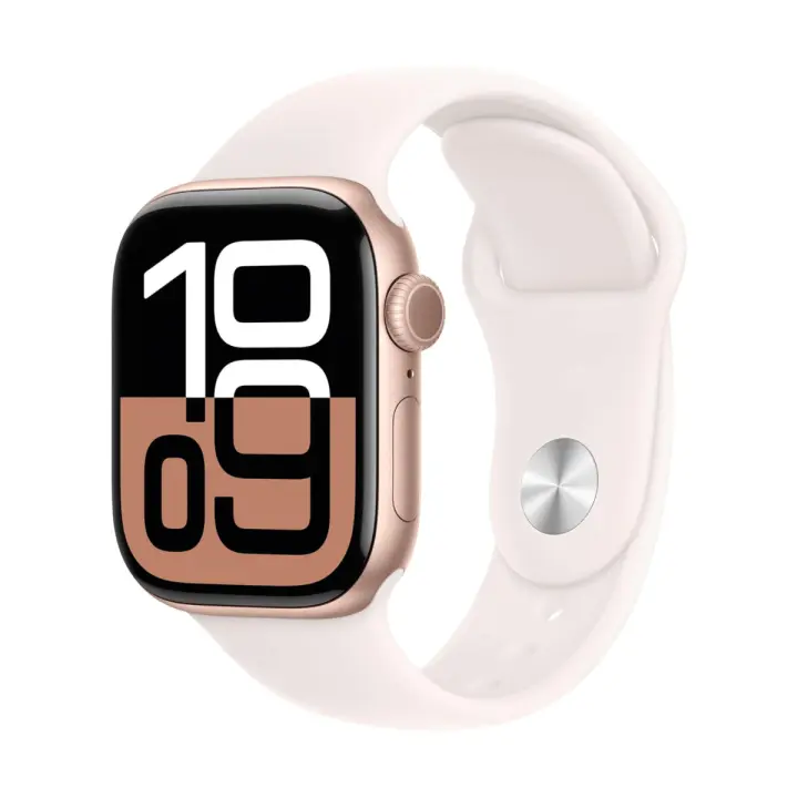 Apple Watch Series 10 GPS Correa deportiva de aluminio dorado y rosa de 42 mm (azul claro) - Talla S/M - 1