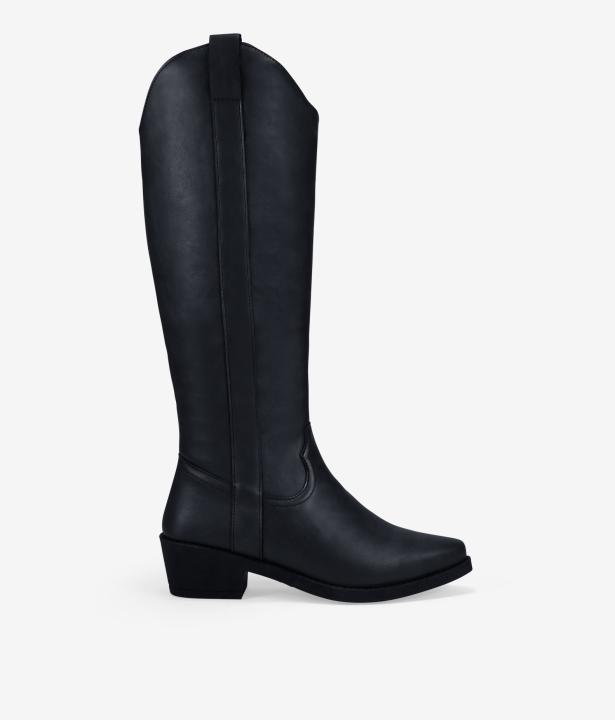 Bosanova Botas camperas de mujer de caña alta con doble tirador y suela con acabado en punta y tacón ancho de 5 cm. Cierre con cremallera.