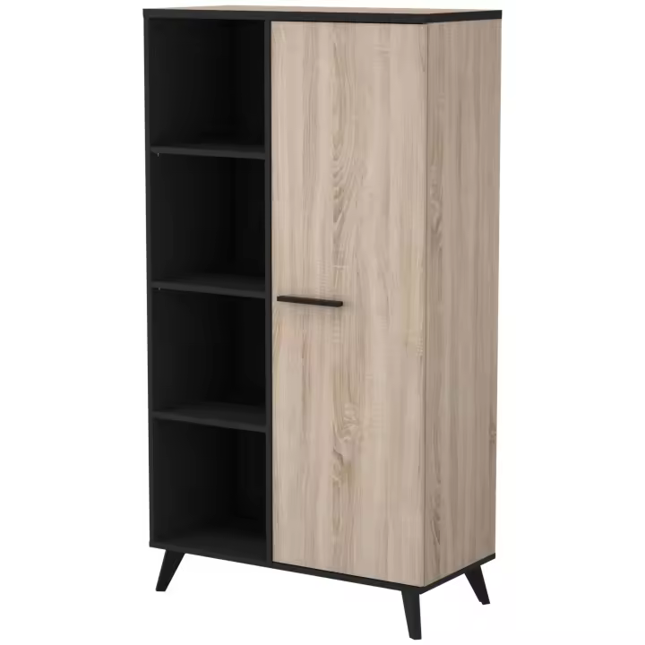 Estanteria librería Armario 1 Puerta 8 baldas Salon Comedor despacho habitacion Roble y Negro 154x83x39 - 1
