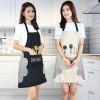 2 PCs delantal de cocina impermeable delantal de cocina ajustable con función de manos limpias delantal de barbacoa con 2 bolsillos para el hogar cocina restaurante jardín pareja Abril en negro blanco - details 0