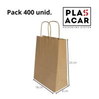 Plasacar S.L.-Bolsa Papel Kraft Asa Rizada 18+8x24cm comercios ecommerce (Pack 400 Unid.) - details 0